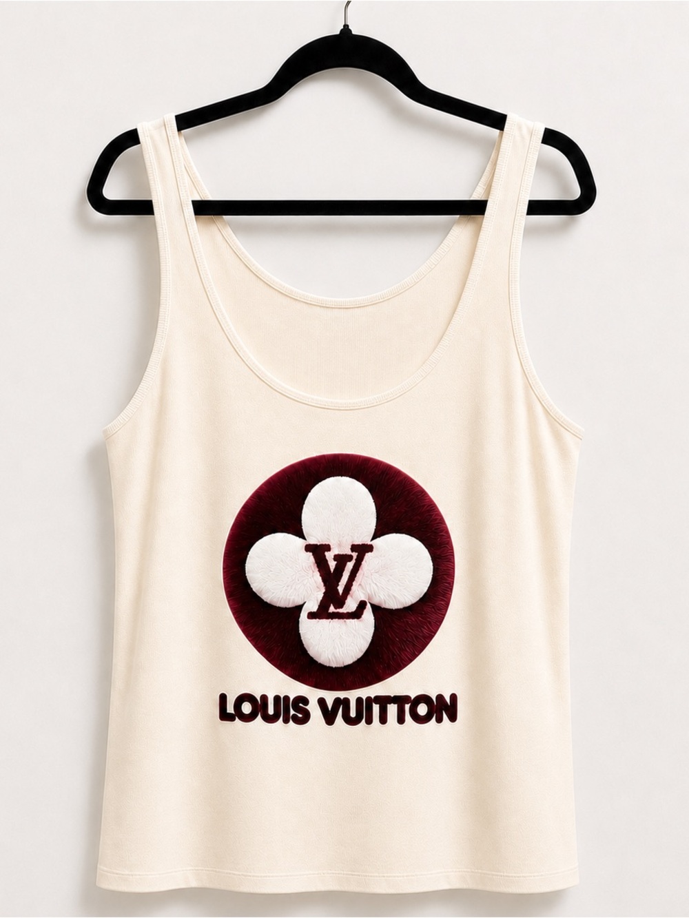 Cream Tank with Burgundy Logo Medallion